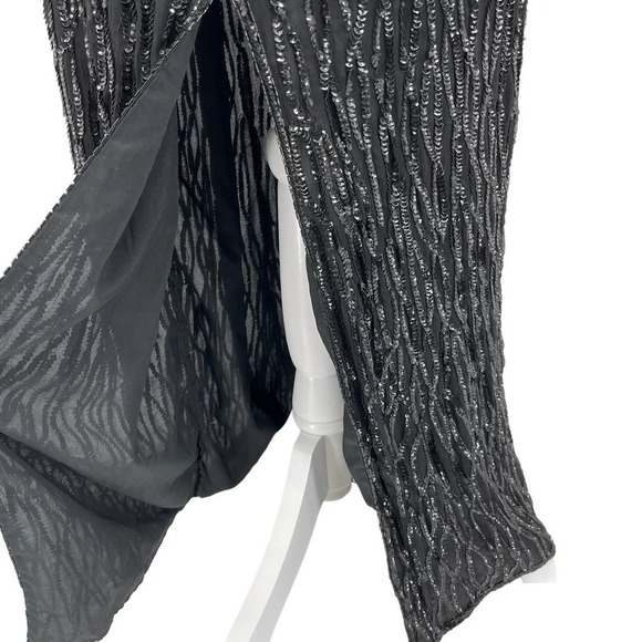 Vintage 90’s Mark & John by Sam Maxi Dress Sequin Black Silk High Neck XL - Picture 7 of 9